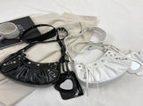 Black Vintage Rivet Crescent Moon Bag with Card Holder & Mirror, French Retro PU Leather Shoulder & V888-ELOSUNG13771