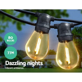 77m LED Festoon String Lights Christmas Decorations Wedding Party Outdoor Garden LIGHT-B-S14-80-WW