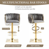 SERENIT Modern Velvet Breakfast Bar Stools Swivel Barstools Adjustable Counter Stools with Backrest V255-GP1782R-GREY