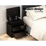 Artiss Bedside Table LED 2 Drawers Lift-up Storage - COLEY Black FURNI-O-LED-BS-01-BK