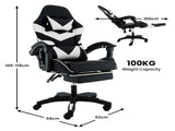 Sarantino Cueva Reclining High Back Office Gaming Chair with Retractable Footrest Office Comput CHR-ASA-CUE-BKWH