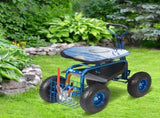 Rolling Garden Cart with Seat and Wheels Extendable Steer Handle Blue V952-KDJZXKZX0000VA4IPV0