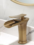 Basin Hot and Cold Water Faucet Waterfall Spout, Antique Brushed Finish, Short Model, Vintage V1107-113-76625-GLD-135MM