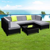 Gardeon 7-Piece Outdoor Sofa Set Wicker Couch Lounge Setting Seat Cover FF-BONDI-BK-ABCD