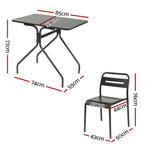 Gardeon 3PC Outdoor Bistro Set Patio Furniture Steel Table and Chairs Black ODF-STSQ-3PCS-AB