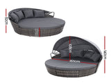 Gardeon Sun Lounge Setting Wicker Lounger Day Bed Outdoor Furniture Patio Grey ODF-SUNBED-180-GR-ABC