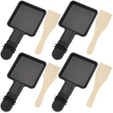 Mini Raclette Pan Set with Non-Stick Iron Trays 4 Wooden Spatulas for Cheese Melting, Parties V1189-LC-HW-00517