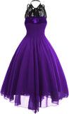 Sleeveless Gothic Lace Dress for Women 80s Party Dress Corset Halter Lace Swing Cocktail Purple XXL V1188-CE-A41-00223-8