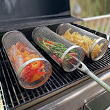 4 Pack 304 Stainless Steel Rotisserie Grill Baskets with Stand, Cylindrical Mesh Tubes for Outdoor V1189-LC-HW-00368