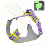 Adorable Angel Wings Dog Harness with Glowing 3D Luminous Design, Breathable No-Pull Walking Vest V1341-ZY-JYUCYZRL-YELLOWHARNESSLEASHSET-L