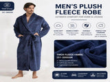 Men's Flannel Bathrobe blue L Size - Soft Coral Fleece Hooded Kimono Collar Dressing Gown Loose Fit V888-ELOSUNG54492