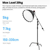150-330cm Black Heavy Duty C-Stand Adjustable Light Stand Load 20KG Capacity V571-0740111698290