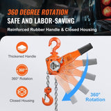 VEVOR Manual Lever Chain Hoist, 3/4 Ton 1650 lbs Capacity 10 FT Come Along, G80 Galvanized Carbon V952-CGSBHL34T10FT5KRRV0