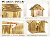 2PCS Pinewood Birdhouses with 4 Hooks, 6.8" x 4.9" x 8.3" Wooden Bird House with Transparent Window V1192-AZ-W-18419