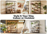 Artiss Tall Plant Stand Indoor, 6-Tier Pot Plant Shelf with Hanging Hooks, Metal & Wooden Flower PS-SHELF-6T-MT-BK