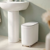 White Plastic Trash Can, Slim, Space-Saving, Lidded, Silent Operation, for Home V1369-AZ3-W-22811