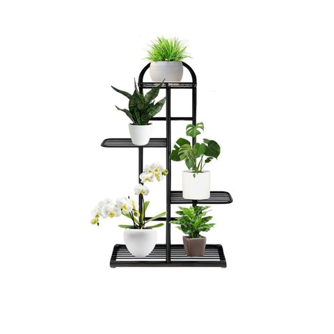 SOGA 4 Tier 5 Pots Black Metal Plant Stand Flowerpot Display Shelf Rack Indoor Home Office Decor FPOTH02