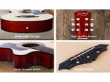 Alpha 38 Inch Acoustic Guitar Wooden Body Steel String Full Size Cutaway Wood GUITAR-D-38-NAT