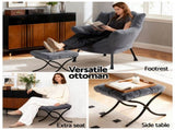 Artiss Armchair Accent Chair Ottoman Lounge Footrest Velvet Grey UPHO-I-ARM01-FS-GY