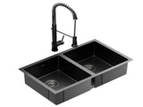 Cefito Stainless Steel Sink 77x45CM With Pull Out Mixer Tap Kitchen Double Bowl Black SINK-BLACK-7745-07