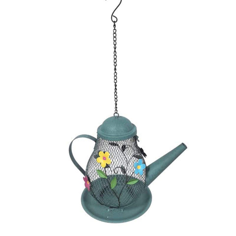 Hanging Teapot Birdfeeder w Flowers V637-24856BRD