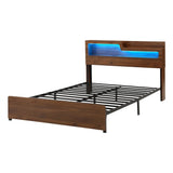 Artiss Queen Bed Frame Metal with Charging Station LED Light Storage Shelf MBED-D-ROCK-Q-WD-AB