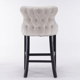 4x Velvet Upholstered Button Tufted Bar Stools with Wood Legs and Studs-Beige V226-SW1824BG-2