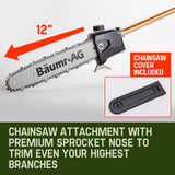 BAUMR-AG 65cc 7in1 Long Reach Garden Multi-tool, Pole Saw, Hedge & Line Trimmer, Brush Cutter, 12" V219-PLTL71BMRA7C2