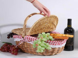 Wicker Picnic Basket with Liner Wooden Split Lid Picnic Basket Vintage Style Picnic Hamper with V1192-AZ-W-34283