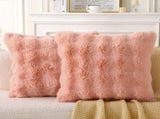 Faux Fur Plush Pillow with Inserts Set of 2, Soft 18" x 18" Decorative Throw Pillows, Square Boho V1258-DP02-C-3202