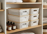 CARLA HOME Storage Bins with Bamboo Lids - 6 Pack - White - Plastic - Storage Bins 6 Pcs V178-36500