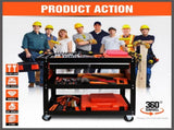 3-Tier Drawer Tool Storage Trolley Workshop Cart Steel Chest w/t Pegboard Hooks V465-95238