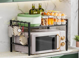 Metal Shelf For Microwave Oven 2 Level Kitchen Storage Rack With 4 Hooks-Black V1161-960109