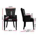 2x Artiss Dining Chairs Velvet French Provincial Armchair Black UPHO-D-DIN116-VEL-BKX2