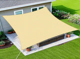 3 x 3 m Square HDPE Shade Sail - Beige Breathable Outdoor Sun Shade Canopy with Reinforced Edges and V888-ELOSUNG57604