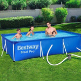 Bestway Swimming Pool 400x211x81cm Steel Frame Above Ground Pools w/ Filter Pump 5700L BW-POOL-SQ-4M-56425