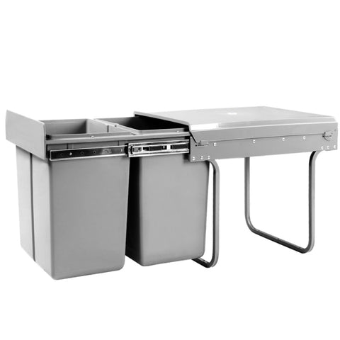 Cefito Pull Out Bin Kitchen Double Basket 2X20L Grey POT-BIN-20L-SET