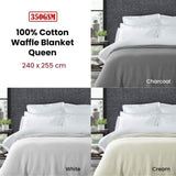 Living Home 350gsm 100% Cotton Breathable Waffle Blanket Queen 240 x 255 cm Charcoal V442-STT-BLANKET-25COTTONWAFFLE-CHARCOAL-QS