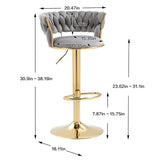2x Height Adjustable Swivel Bar Stool Velvet Golden Base Barstools Chairs Padded Seat- Grey V255-GP1762-GRY