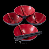 12 Piece Ramen Noodle Bowl with Spoon and Chopsticks Black Red V63-932061