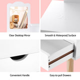 Keezi Kids Dressing Table Vanity Makeup Chair Set with Mirror Drawers Wooden Legs FURNI-C-SQUARE-WH