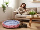Round Pet Bed for Small Dogs and Cats, Soft Plush Calming Cat Bed with Strawberry Pattern, Cozy V888-ELOSUNG54596
