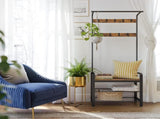 Vintage Coat Rack Shoe Bench, Wood Look Accent Furniture and Metal Frame V178-11918