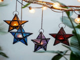Glass Star Lantern Hanging Ornaments - Tea Light Lantern Window Hangings Patio Balcony Living Room V1258-DP02-F-796