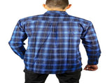 Mens 100% Cotton Flannelette Shirt Long Sleeve Check Authentic Flannel - Blue - 5XL V563-FS-FP22-48-5XL