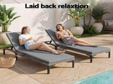 Gardeon 2PC Sun Lounger PE Rattan Recliners with Cup Holder Cushion Rain Cover FF-LOUNGE-TB-2X-GR