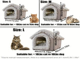 Plush Pet House with Detachable Cushion Cozy, Warm, and Stylish Indoor Cat or Small Dog Bed Soft V1341-ZY-9MDMUPYV-L-GREY
