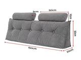 Artiss Headboard Pillow Double Wedge Backrest Triangular with 2 Cushions Grey BED-HEAD-TRAR-D-GY