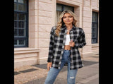 Women Flannel Shirts Shacket Black and White XXL V1369-AZ3-W-12912