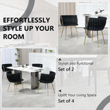 SERENIT Black Modern Hand Weaving Dining Chairs,Velvet Upholstered Side Chairs with Gold Legs, Chic V255-GP1800-DC-BLACK